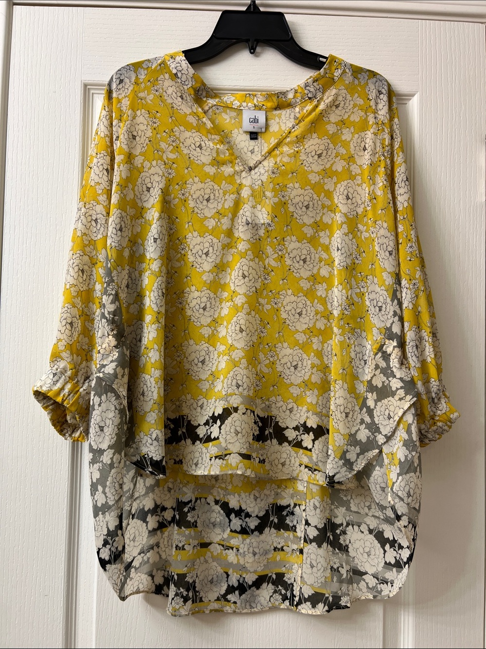 CAbi Yellow and White Floral V-Neck Hi-Low Tunic